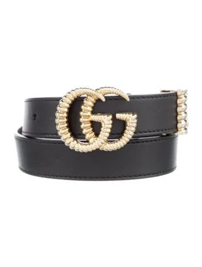 Pre-owned Gucci Torchon Double G Logo Belt In Black