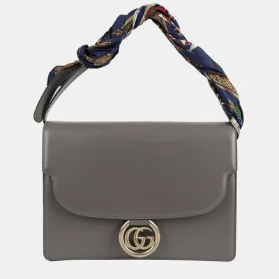 Pre-owned Gucci Torchon Scarf Shoulder Bag In Grey