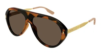 Pre-owned Gucci Tortoise Acetate Aviator Frame Sunglassesfr) In Havana/gold (gg1515s/002