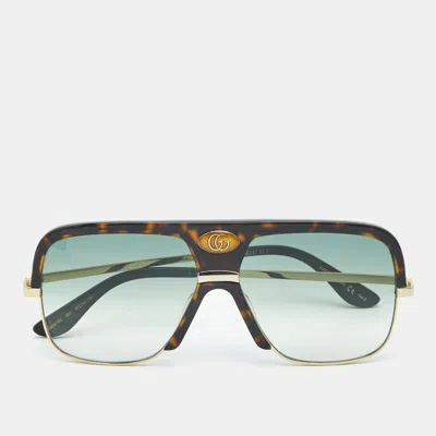 Pre-owned Gucci Tortoise Brown Gradient Gg0478s Double G Square Sunglasses