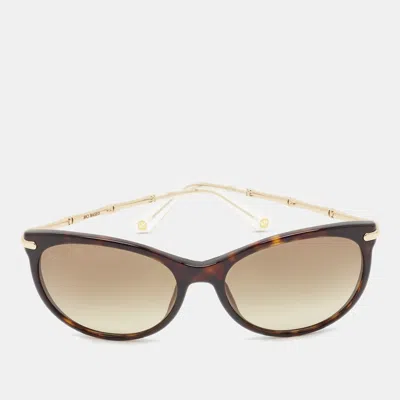 Pre-owned Gucci Tortoise Brown Gradient Gg3771/s Bamboo Cat Eye Sunglasses