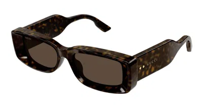 Pre-owned Gucci Tortoise Rectangle Frame Sunglassesfr) In Dark Havana/brown (gg1528s/002