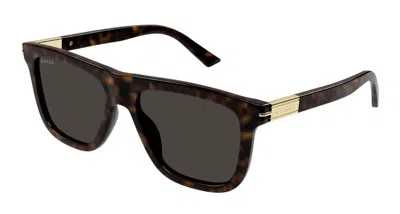 Pre-owned Gucci Tortoise Square Frame Sunglassesfr) In Dark Havana/brown (gg1502s/002