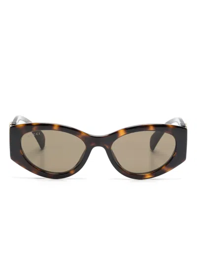 Gucci Tortoiseshell Cat-eye Sunglasses In 褐色