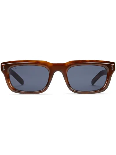 Gucci Logo-engraved Rectangle-frame Sunglasses In Brown
