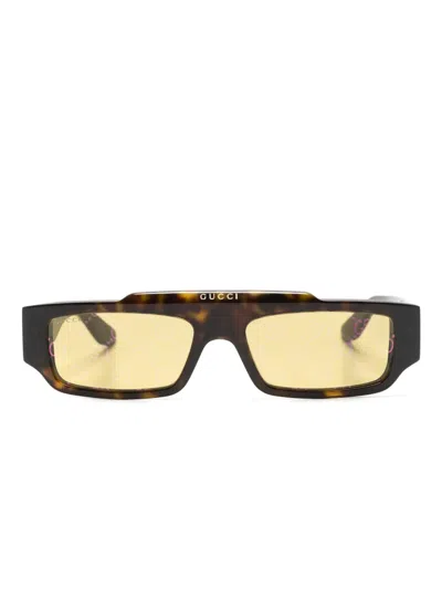 Gucci Tortoiseshell Rectangle-frame Sunglasses In Brown