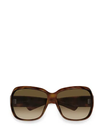Gucci Tortoiseshell-effect Geometric-frame Sunglasses In Brown