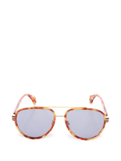 Pre-owned Gucci Tortoiseshell-effect Pilot Sunglasses In Brown