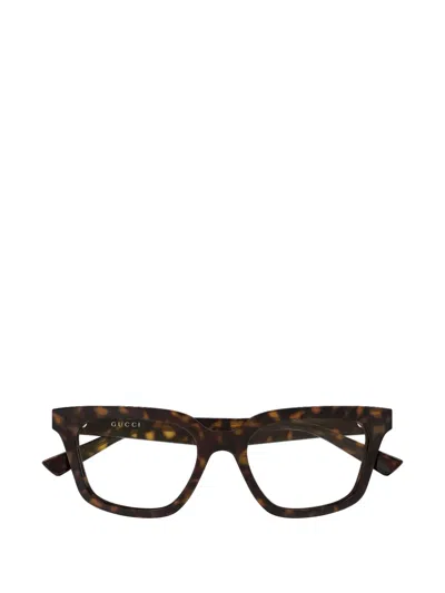 Gucci Tortoiseshell-effect Rectangle-frame Glasses In Brown