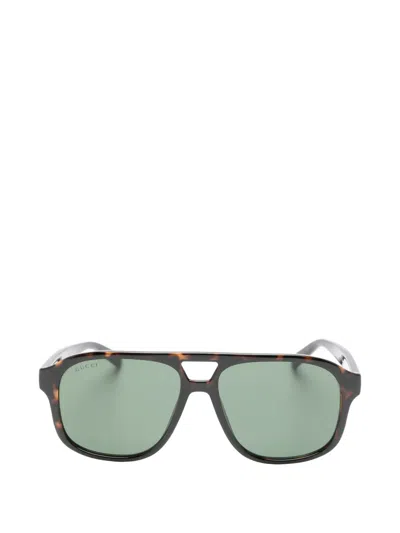 Gucci Tortoiseshell-effect Sunglasses In Green