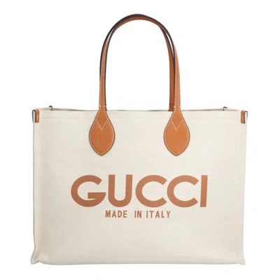 Gucci Tote Bag With Print Beige Brown In Neutral