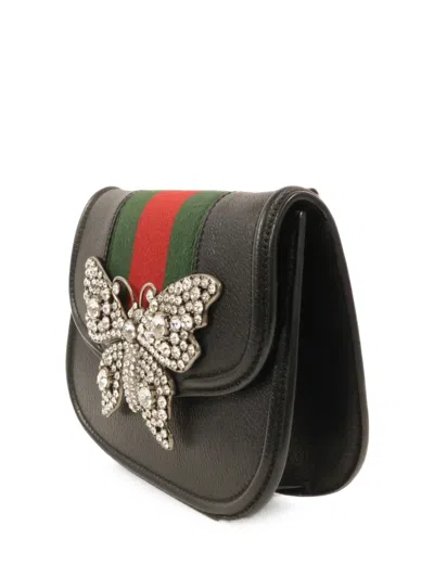 Pre-owned Gucci Totem Butterfly Crossbody Bag In Black