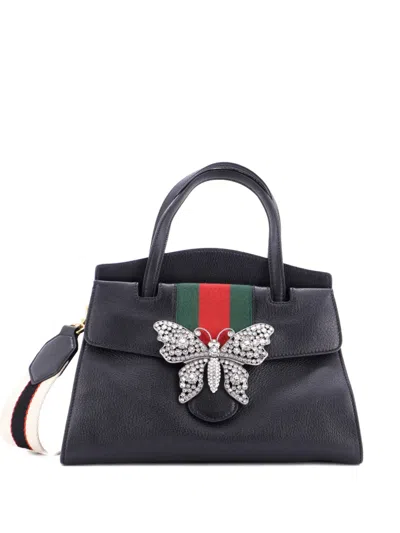 Pre-owned Gucci Totem Top Handle Bag Leather Medium Tote Bag In Black