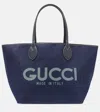 Gucci Totissima Large Logo Denim Shopper In Beig.blu Dark Blu/bl
