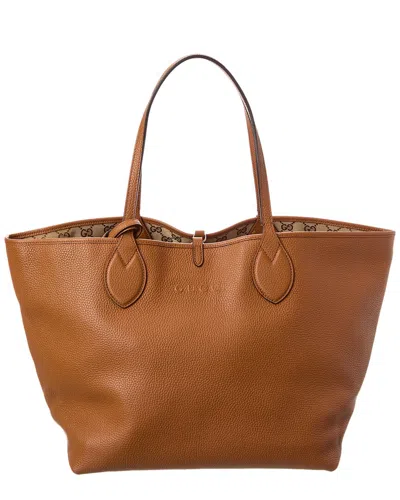 Gucci Totissima Large Reversible Leather & Gg Canvas Tote In Brown