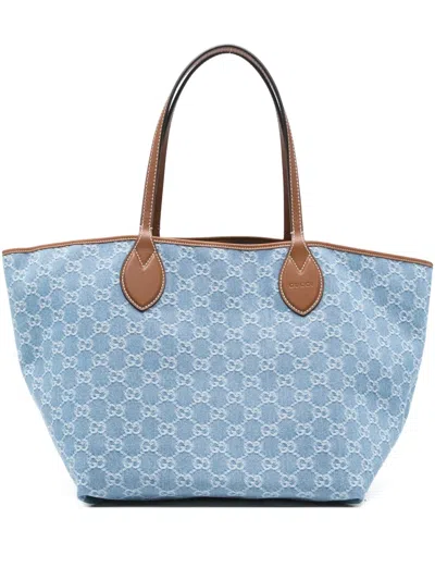 Gucci Totissima Monogram-pattern Denim Tote Bag In Blue
