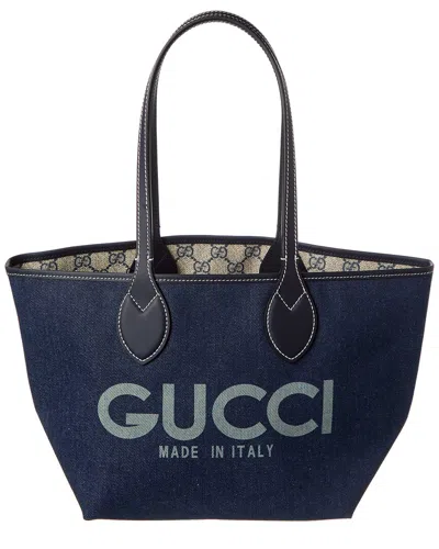 GUCCI GUCCI TOTISSIMA SMALL REVERSIBLE DENIM & LEATHER TOTE