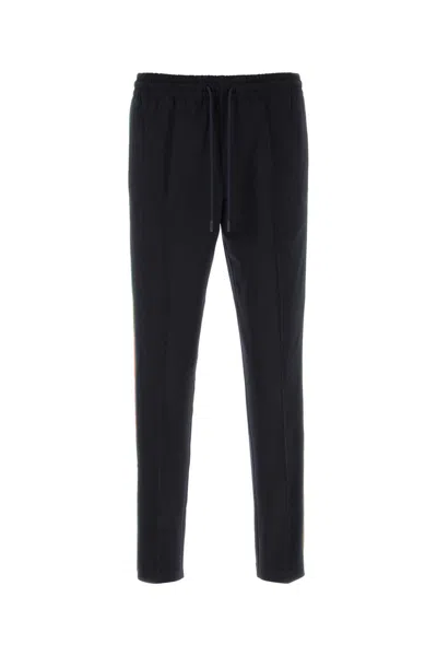 Gucci Web Insert Track Pants With Elastic Drawstring Waist And Side Pockets In Blue
