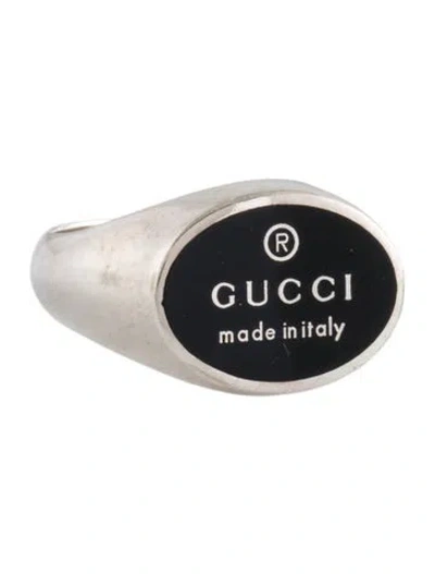 Pre-owned Gucci Trademark Enamel Signet Ring In Black
