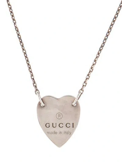 Pre-owned Gucci Trademark Heart Pendant Necklace, 19" In Multi
