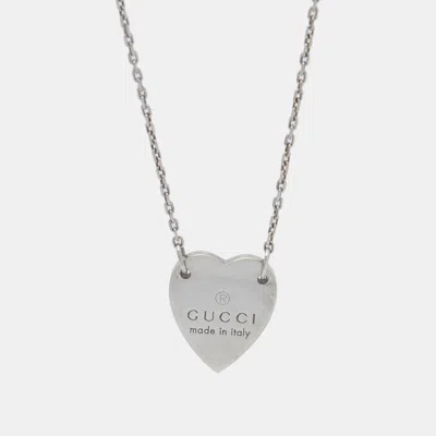 Pre-owned Gucci Trademark Heart Sterling Silver Pendant Necklace
