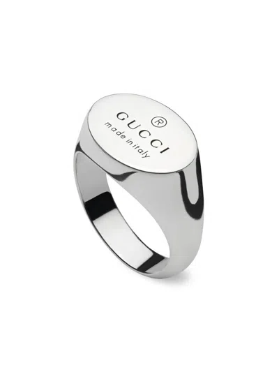 Gucci Trademark Sterling Silver Oval Signet Ring In Metallic