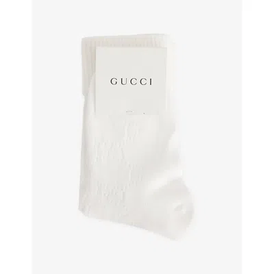 Gucci Kids' Trafi Fittizio Knitted Stretch-cotton Sock In Off White