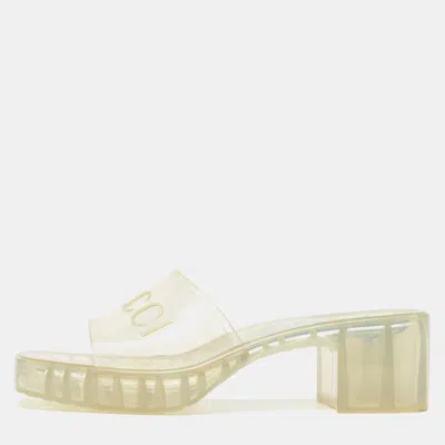 Pre-owned Gucci Transparent Pvc Logo Block Heel Slide Sandals Size 37