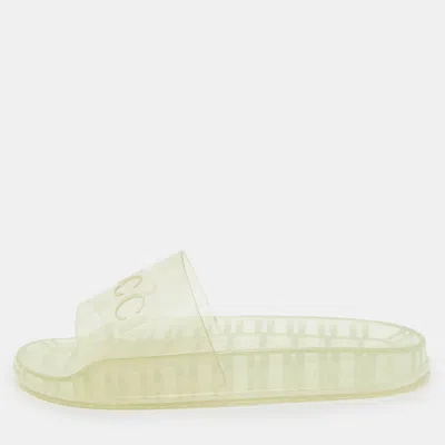 Pre-owned Gucci Transparent Rubber Logo Slide Flat Sandals Size 42
