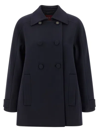 Gucci Double-breasted Trapeze Silhouette Coat In Black
