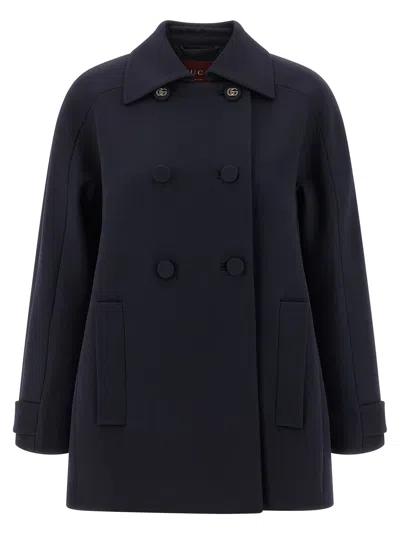 GUCCI TRAPEZE COAT COATS AND TRENCH COATS BLUE
