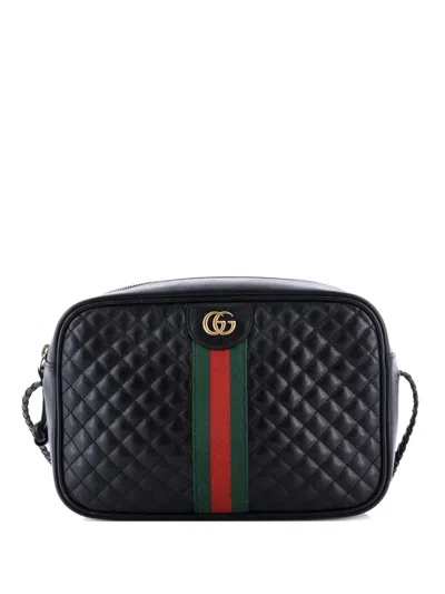 Pre-owned Gucci Trapuntata Camera Bag Quilted Leather Small Crossbody Bag In Black