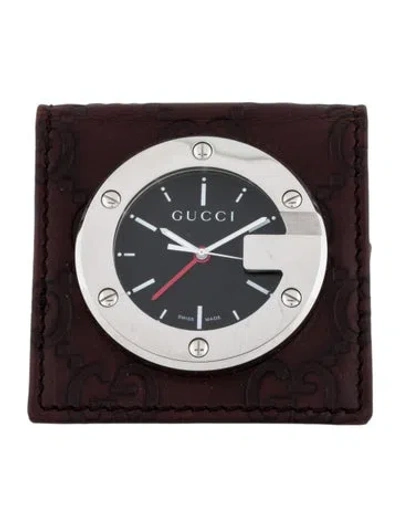 Pre-owned Gucci Travel Alarm Pocket Watch In Burgundy