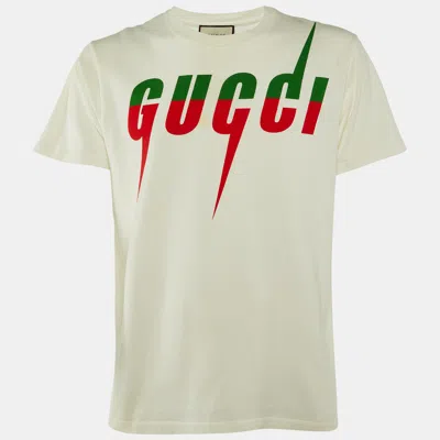Pre-owned Gucci Tri Color Blade Logo Printed Cotton Knit Crew Neck T-shirt Xs In Multi