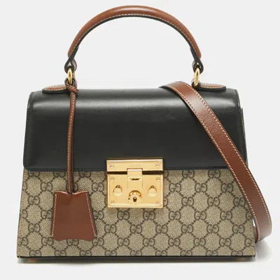 Pre-owned Gucci Tri Colour Gg Supreme Coated Canvas And Leather Padlock Top Handle Bag In Multicolor