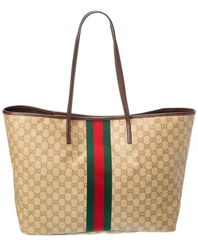 Gucci Tribeca Large Gg Coated Canvas & Leather Tote In Brown