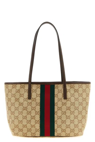 Gucci 'tribeca' Shoulder Bag With Tape Web In Beige