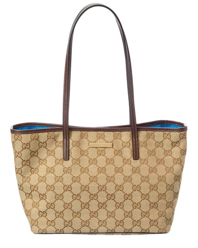 Gucci Tribeca Small Gg Canvas & Leather Tote In Neutral