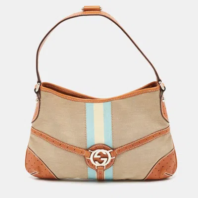 Pre-owned Gucci Tricolor Canvas And Leather Gg Reins Hobo In Multicolor