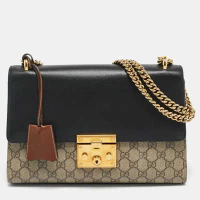 Pre-owned Gucci Tricolor Gg Supreme Canvas And Leather Medium Padlock Shoulder Bag