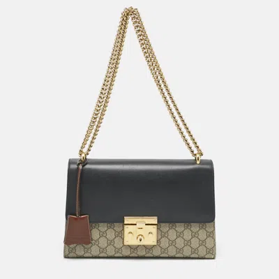 Pre-owned Gucci Tricolor Gg Supreme Canvas And Leather Medium Padlock Shoulder Bag In Multi