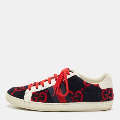 Pre-owned Gucci Tricolor Gg Terry Fabric And Leather Ace Sneakers Size 38