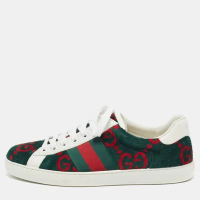 Pre-owned Gucci Tricolor Gg Terry Fabric And Leather Ace Sneakers Size 40 In Green