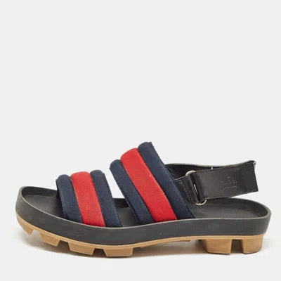 Pre-owned Gucci Tricolor Leather And Canvas Rimini Slingback Sandals Size 40.5 In Black