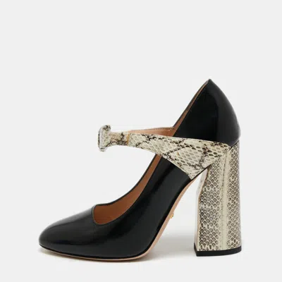Pre-owned Gucci Tricolor Leather And Snakeskin Nimue Mary Jane Pumps Size 37 In Black