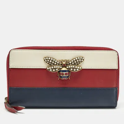Pre-owned Gucci Tricolor Leather Queen Margaret Zip Around Wallet In Multi