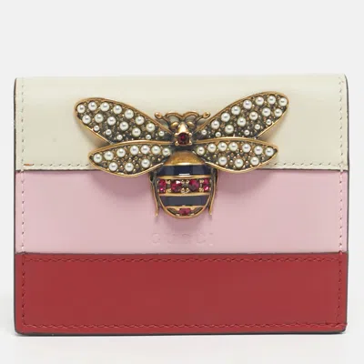 Pre-owned Gucci Tricolor Leather Stripe Queen Margaret Card Case In Multi