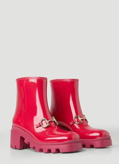 Pre-owned Gucci Trip Horsebit Waterproof Rubber Rain Booties - Sz It 39/us 8.5; In Red