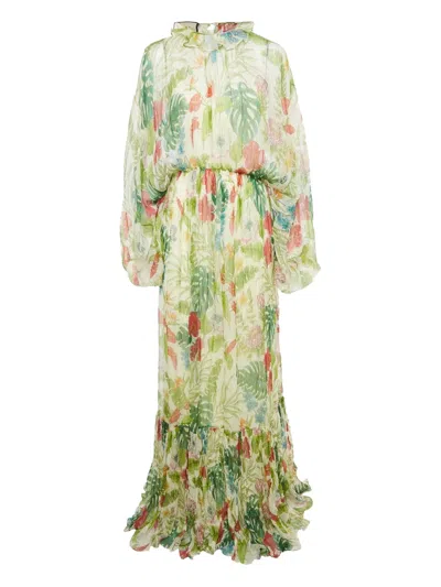 Pre-owned Gucci Tropical-print Pleated Dress
