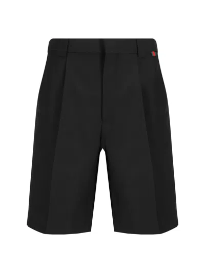 Gucci Black Bermuda Shorts With Web Detail In Wool Man